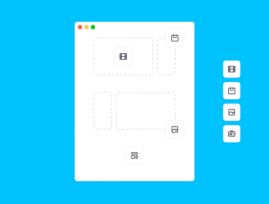 Illustration av så kallade wireframes som visar var olika innehållskomponenter placeras ut på webbsidan