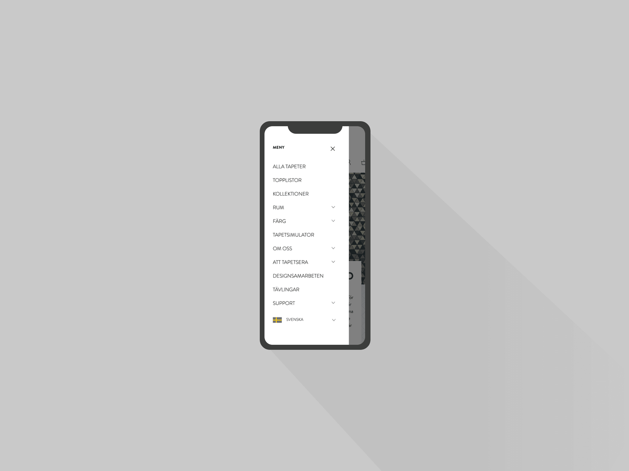 Mobiltelefon som visar upp Engblad & Cos webbplats i responsiv design