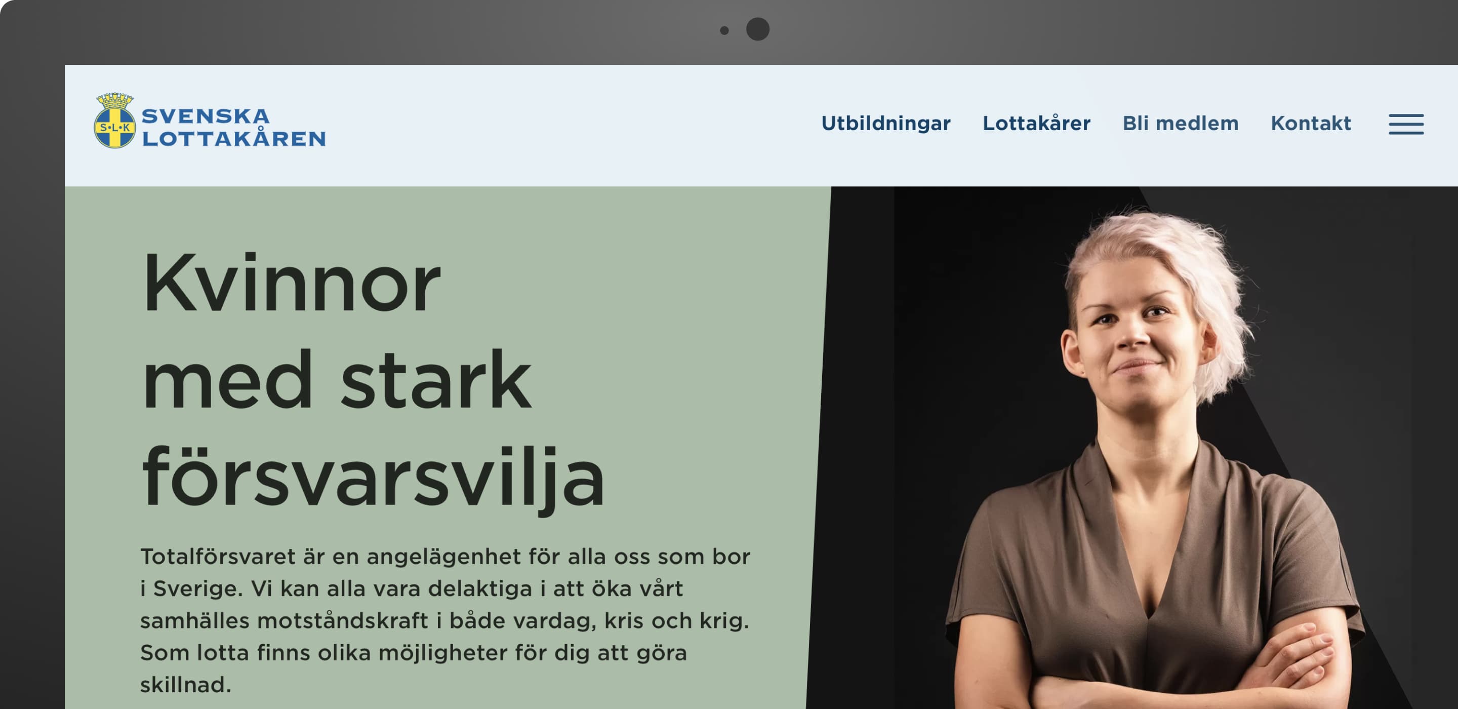 Mockup av svenska lottakårens webbplats.