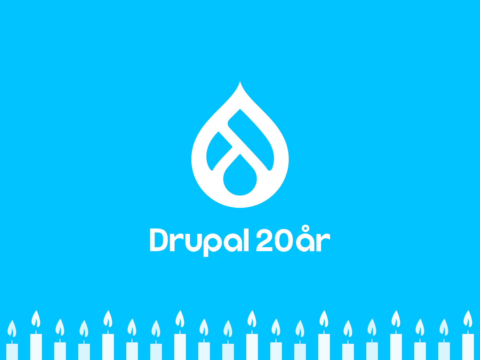 Illustration med Drupal-loggan samt texten Drupal 20 år