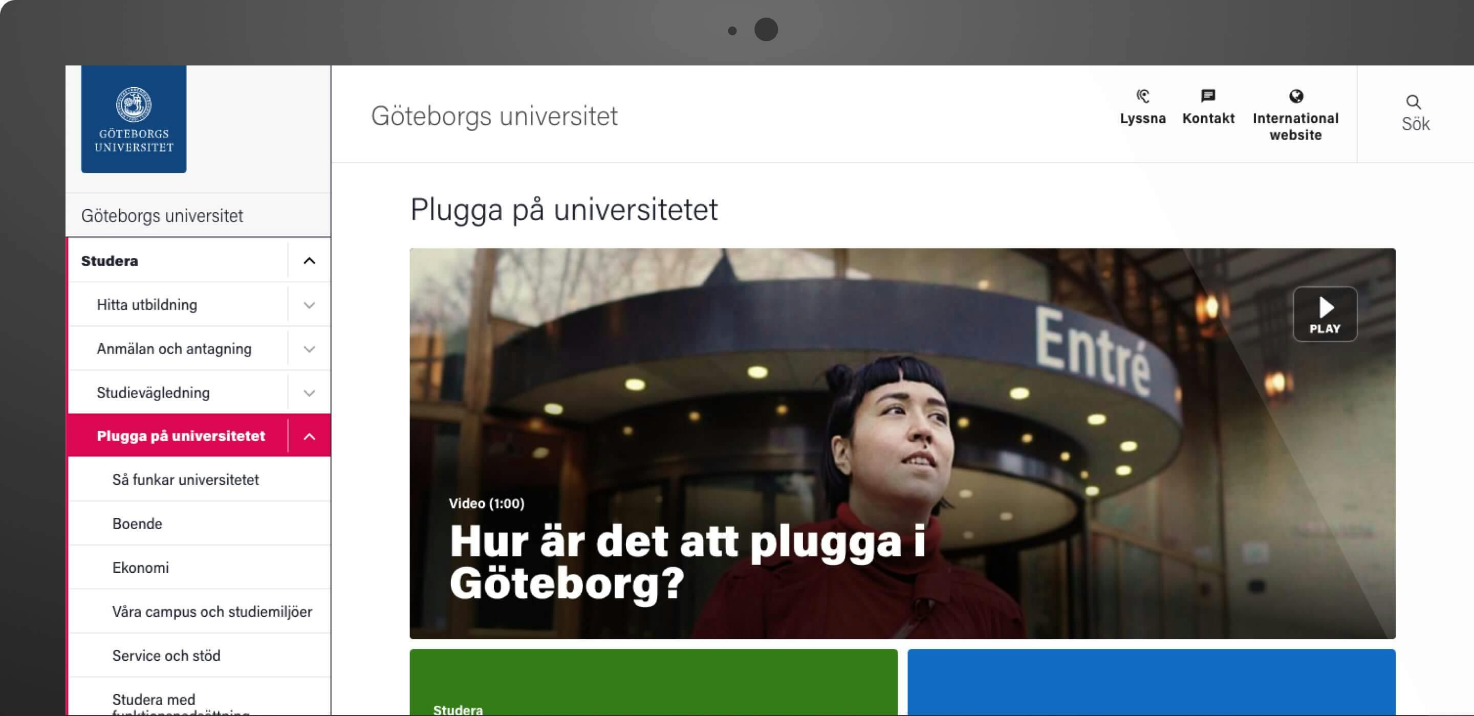 Skärmbild från Göteborgs universitets webbplats