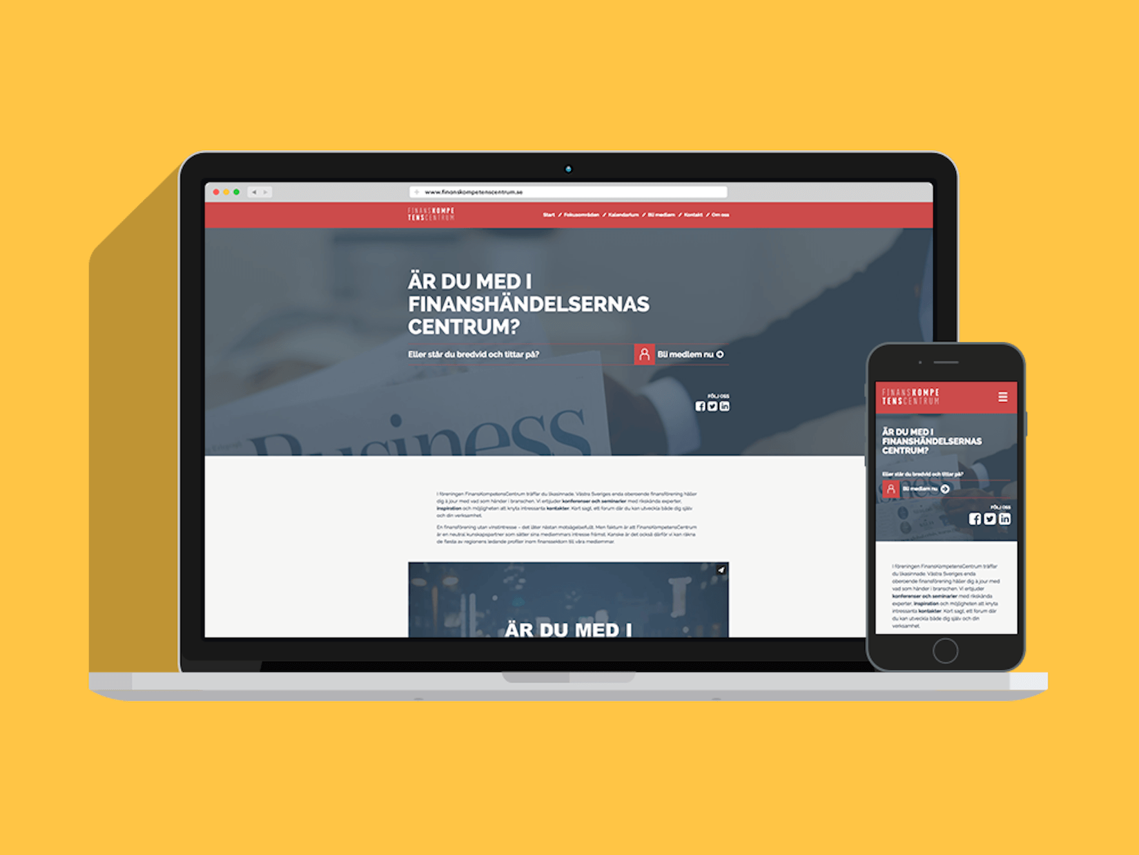 Illustration i form av en laptop med hemsidan Finanskompetenscentrum synlig