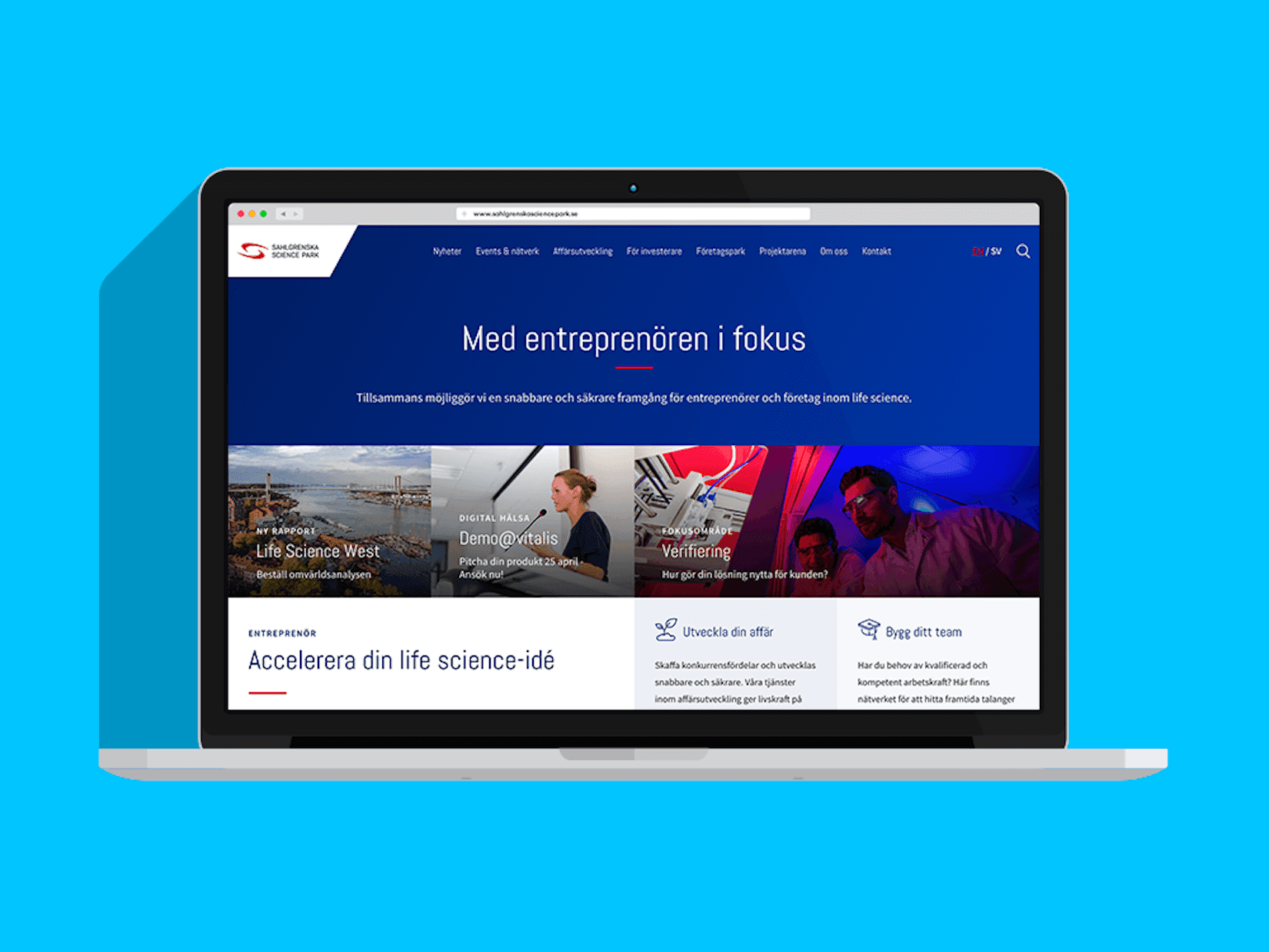 En illustration över Sahlgrenska Science Park i en webbläsare